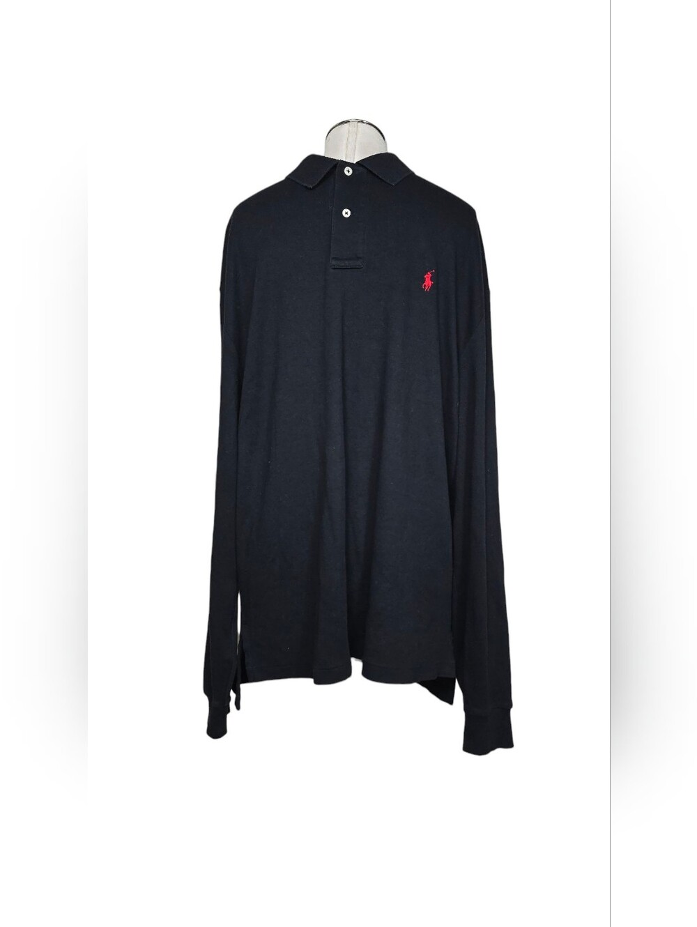 Polo Ralph Lauren Mens Large Long Sleeve Polo Shirt Black Red Pony Pique Cotton